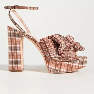 Loeffler Randall Natalia Heeled Sandals Brown Tan Plaid Checkered NEW IN BOX
